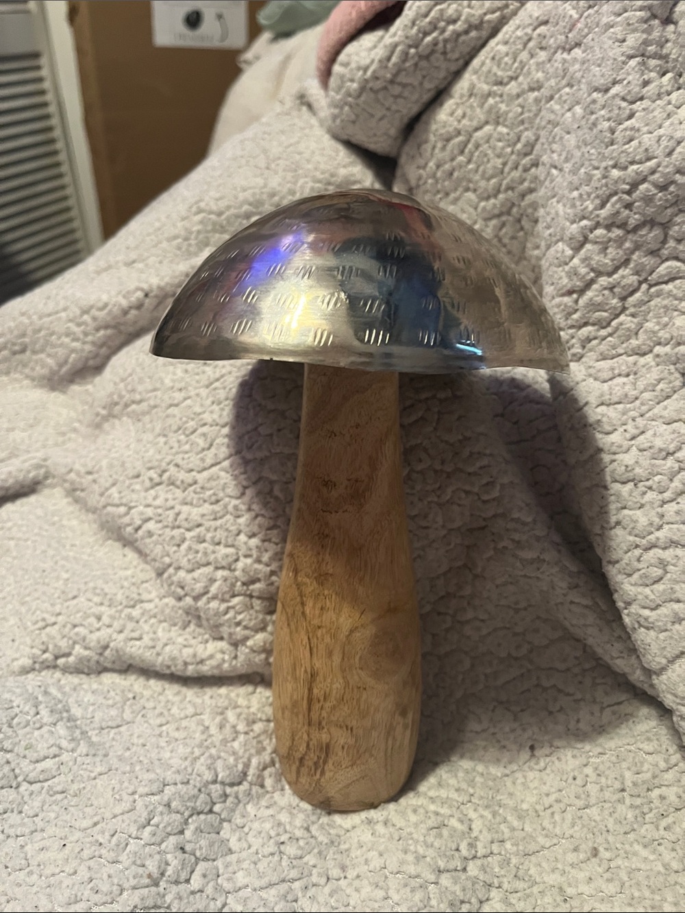 Wood and Brushed Metal Mushroom Decorative Accent - Natural Wood